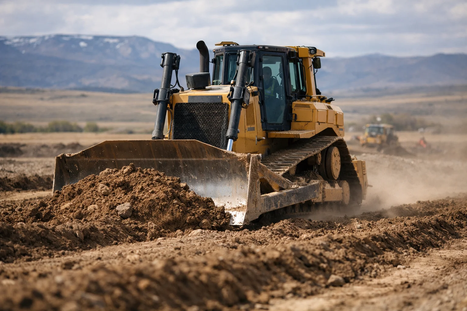 Commercial site grading with heavy equipment in Wyoming