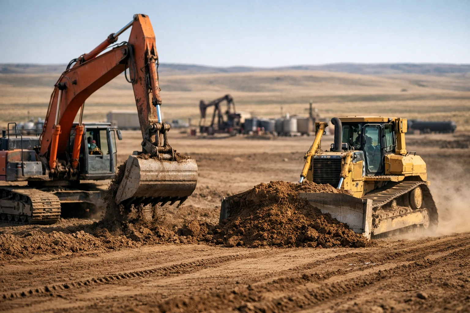 Excavator performing earthwork on a construction site