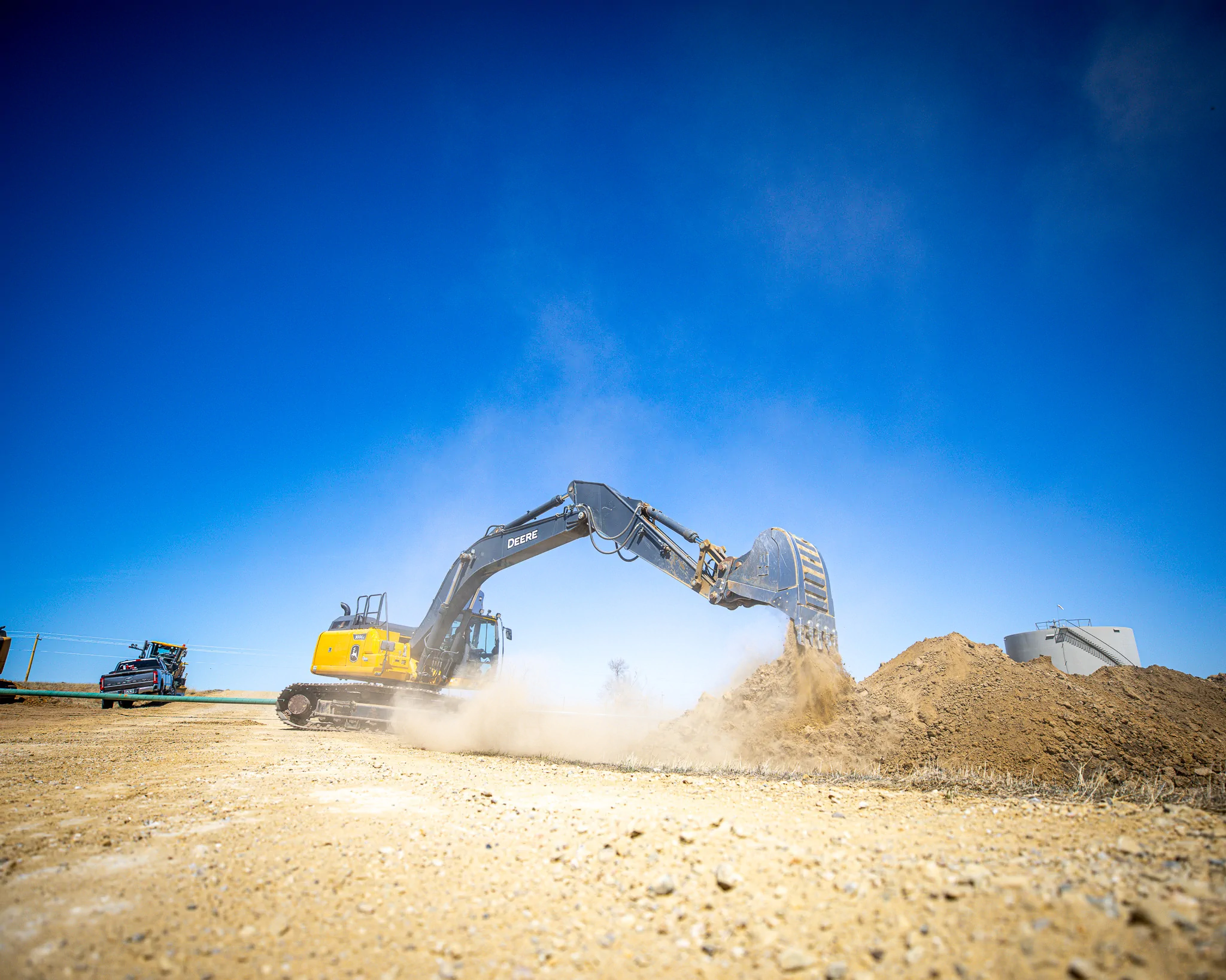 Excavator performing earthwork on a construction site